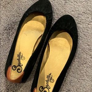 Seychelles black suede w brown leather heel size 7
